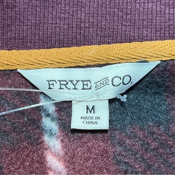 New Frye and Co. Oxblood Plaid 1/4 Zip Sweater Mens Size Medium Maroon Fleece - Picture 4 of 12